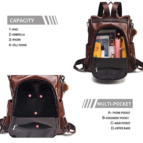 Anti-theft Backpack High Queen PU Leather - Picture 7 of 8